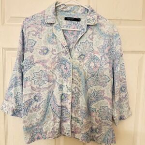 Lauren Ralph Lauren Paisley Pajama‎ Top Blue Pink Cotton Viscose LN91780 Mens M